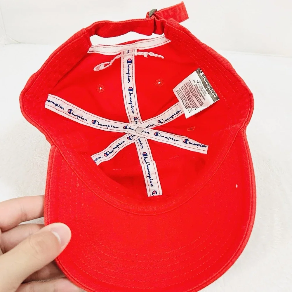 Champion Small Logo‎ Dad Hat Cap Adjustable Strapback Red Outdoors Casual Work